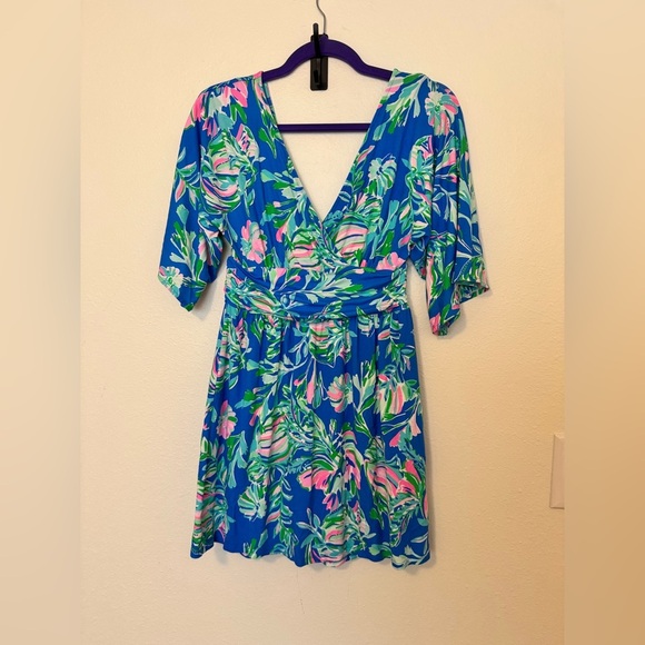 Lilly Pulitzer Parigi Floral Skort Romper Blue Fancy Fins Small Stretch EUC - Picture 3 of 9